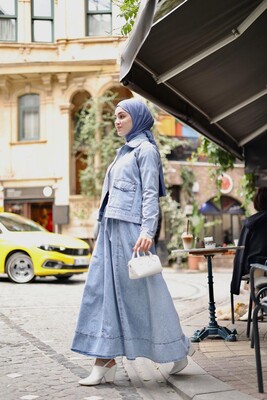 Kadın Denim Kot Etek-Açık Mavi - Thumbnail