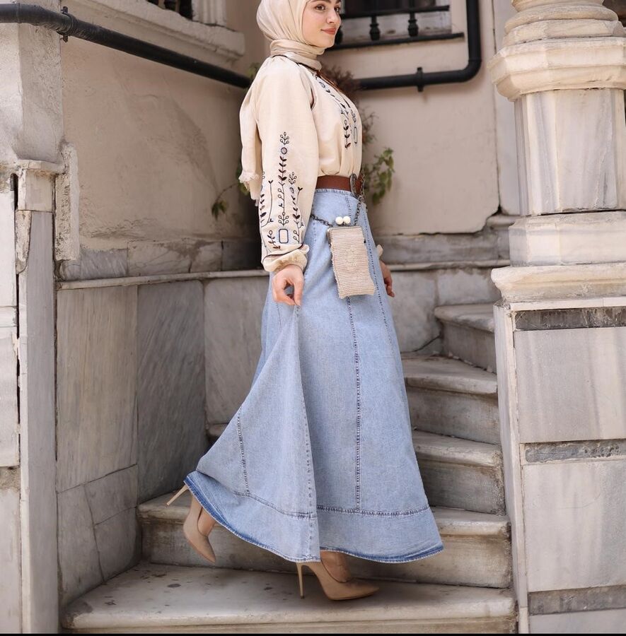 Kadın Denim Kot Etek-Açık Mavi