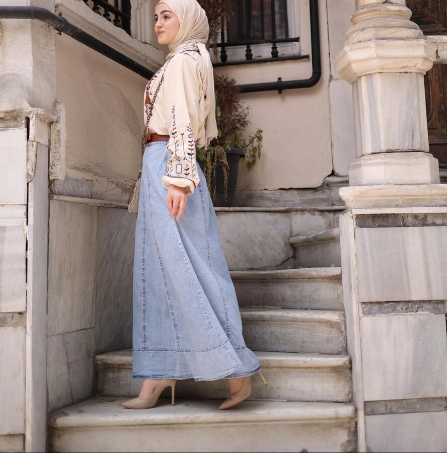 Kadın Denim Kot Etek-Açık Mavi