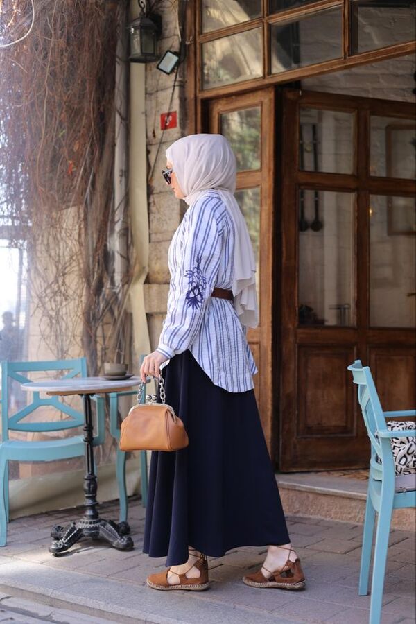 Çizgili Kısa Kimono-Beyaz