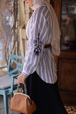 Esra Keküllüoğlu - Çizgili Kısa Kimono-Beyaz