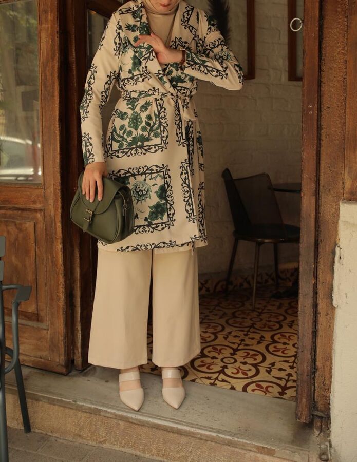 Esra Ceket Çiçek Desenli-Yeşil