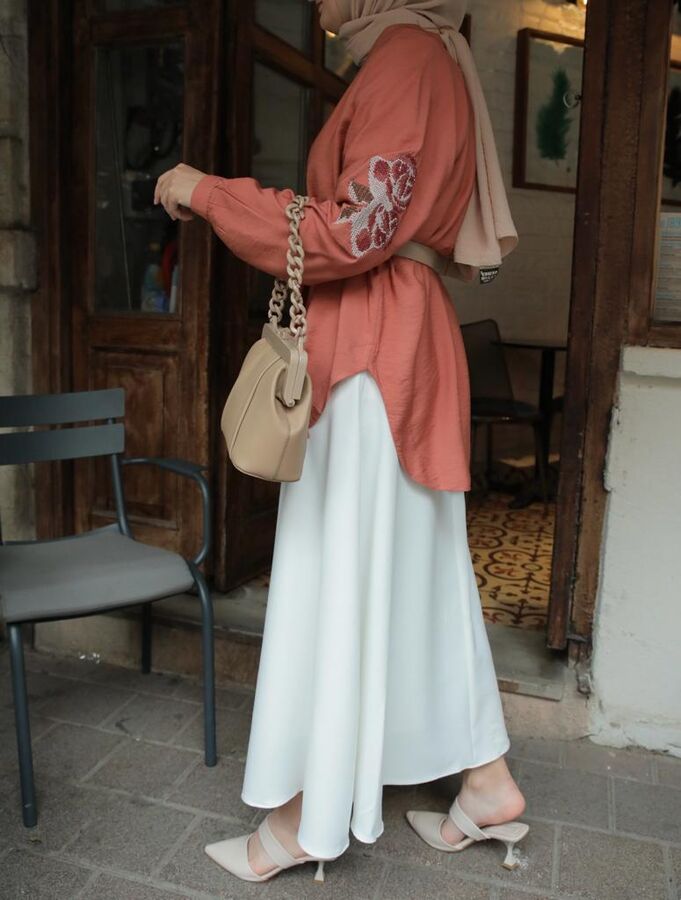 Etamin Nakışlı Kısa Kimono-Gül Kurusu