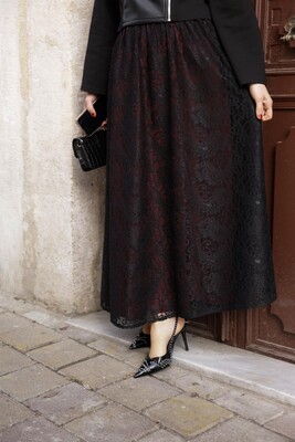 Kadın Bordo Astarlı Tül Etek-Siyah - Thumbnail