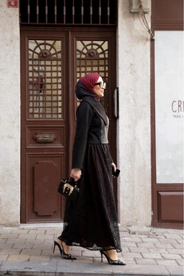 Kadın Bordo Astarlı Tül Etek-Siyah - Thumbnail