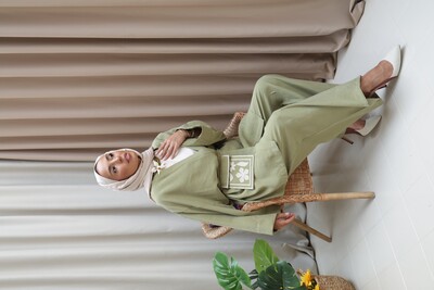 Esra Keküllüoğlu - Kadın Çantalı Kimono Takım- Yağ Yeşil