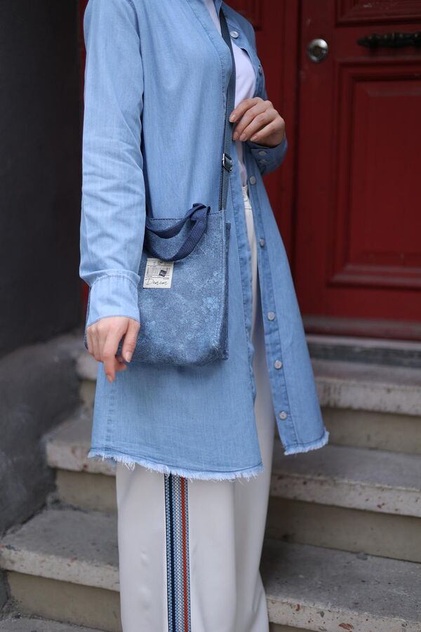 Kadın Denim Püsküllü Tunik-Açık Mavi