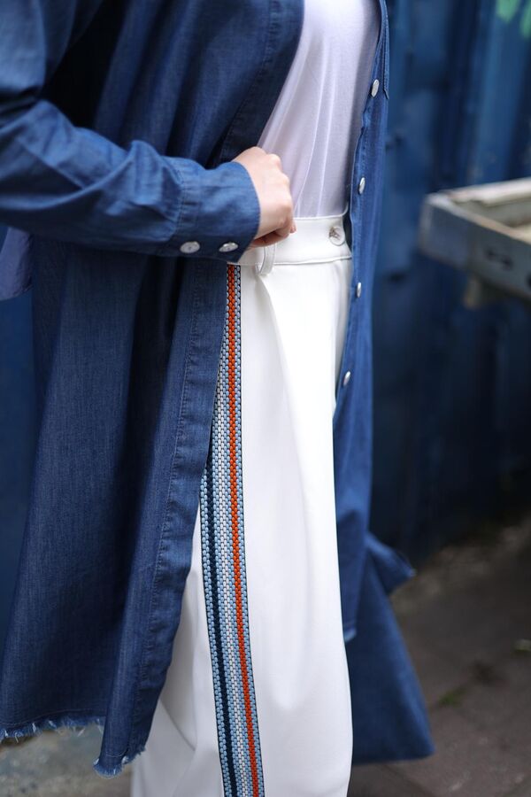 Kadın Denim Püsküllü Tunik-Koyu Mavi