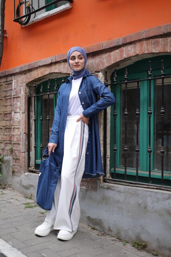 Kadın Denim Püsküllü Tunik-Koyu Mavi