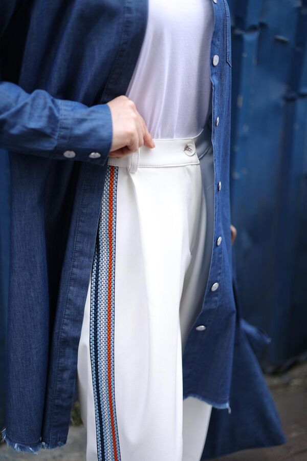 Kadın Denim Püsküllü Tunik-Koyu Mavi