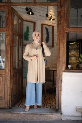Esra Keküllüoğlu - Kadın Tensel Püsküllü Tunik-Bej