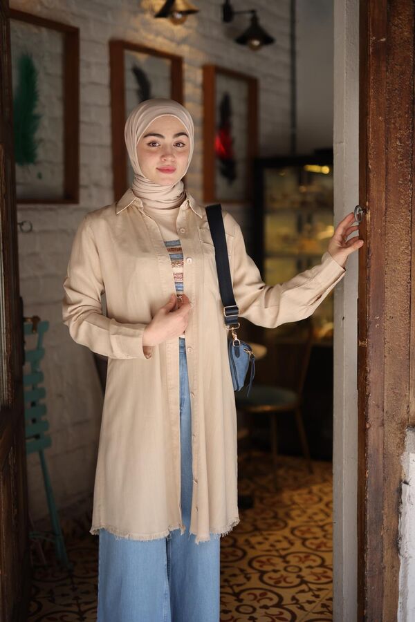 Kadın Tensel Püsküllü Tunik-Bej