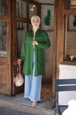 Esra Keküllüoğlu - Kadın Tensel Püsküllü Tunik-Yeşil