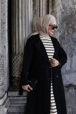Esra Keküllüoğlu - Kadın Yıkamalı Gabardin Trençkot-Siyah