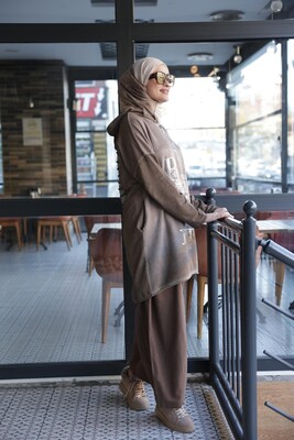 Kadın Işıl Kapşonlu Tunik-Vizon - Thumbnail