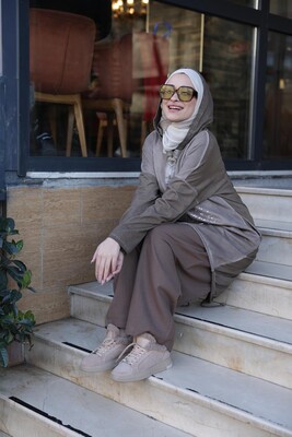 Kadın Işıl Kapşonlu Tunik-Vizon - Thumbnail