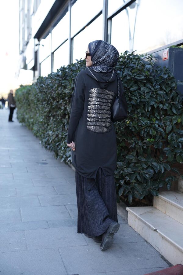 Kadın Işıl Kapşonlu Tunik-Siyah