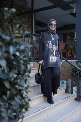 Kadın Işıl Kapşonlu Tunik-Siyah - Thumbnail