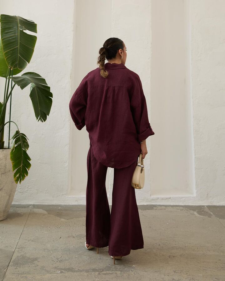 Kadın Keten Pantolon-Bordo