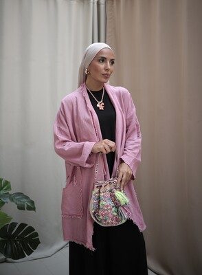 Esra Keküllüoğlu - Kadın Keten Püsküllü Kısa Tunik-Pudra Pembe