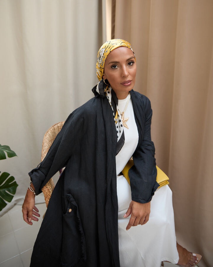 Kadın Keten Püsküllü Uzun Tunik-Siyah
