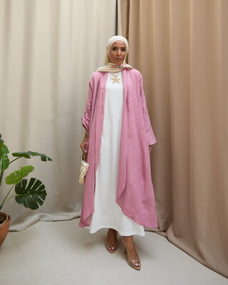 Esra Keküllüoğlu - Kadın Keten Püsküllü Uzun Tunik- Pudra Pembe