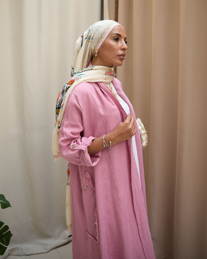Kadın Keten Püsküllü Uzun Tunik- Pudra Pembe
