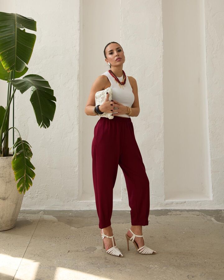 Kadın Modal Şalvar Pantolon -Bordo