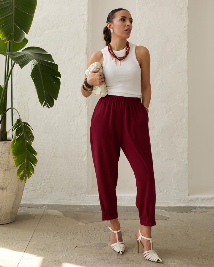 Kadın Modal Şalvar Pantolon -Bordo