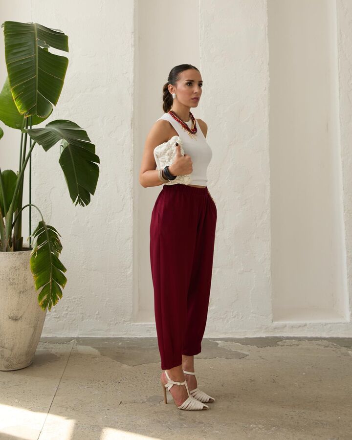 Kadın Modal Şalvar Pantolon -Bordo