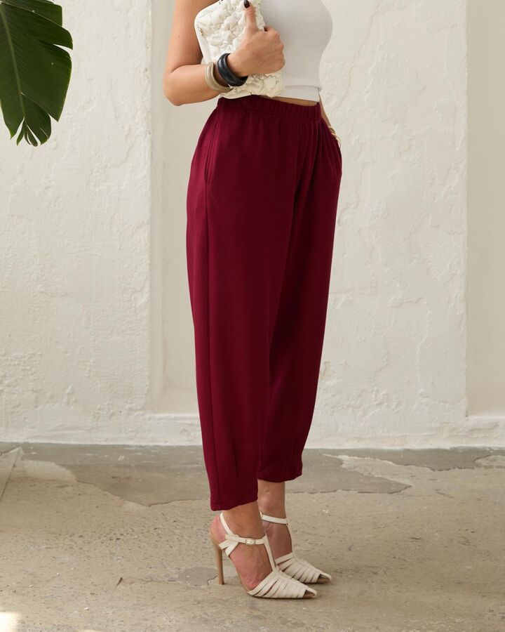 Kadın Modal Şalvar Pantolon -Bordo