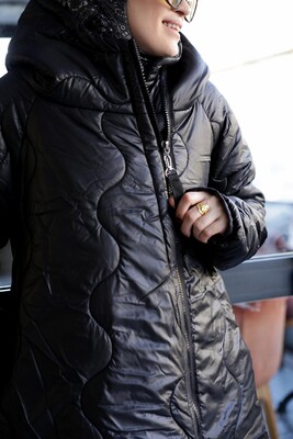 Kadın Meral Uzun Kap-Siyah - Thumbnail