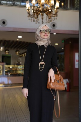 Kadın Pamuk Elbise-Siyah - Thumbnail