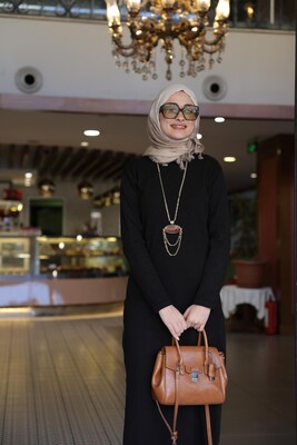 Kadın Pamuk Elbise-Siyah - Thumbnail