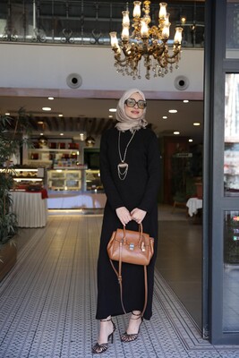 Kadın Pamuk Elbise-Siyah - Thumbnail