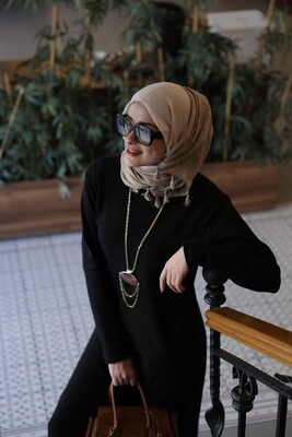 Kadın Pamuk Elbise-Siyah - Thumbnail