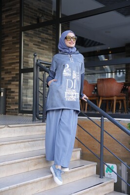 Esra Keküllüoğlu - Kadın Işıl Kapşonlu Tunik-Mavi