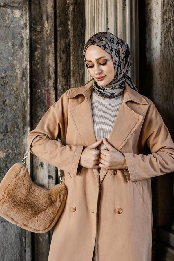 Kadın Yıkamalı Gabardin Trençkot-Camel