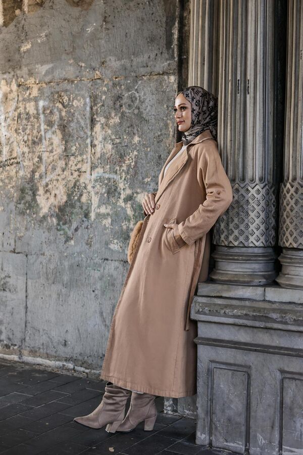 Kadın Yıkamalı Gabardin Trençkot-Camel