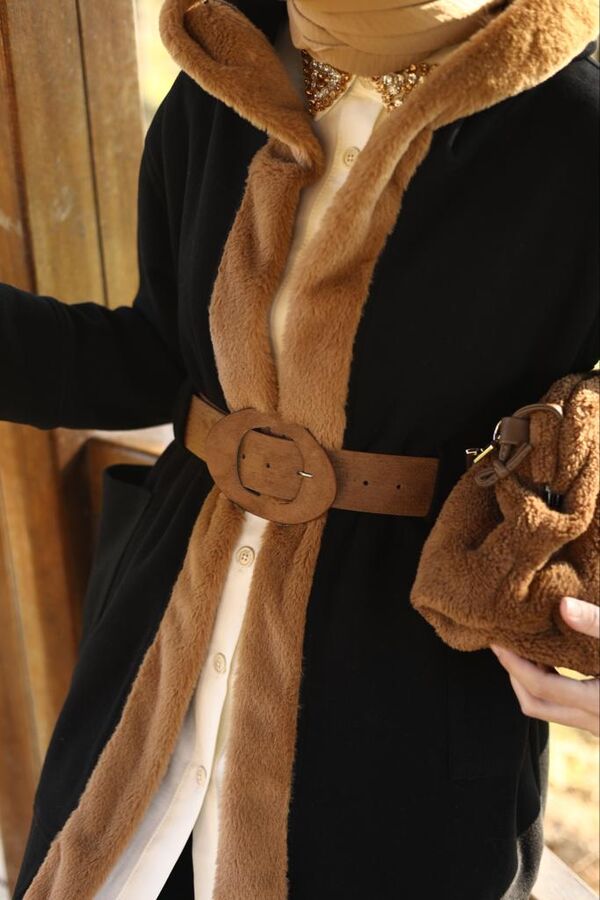 Kürk Detaylı İkili Takım-Camel