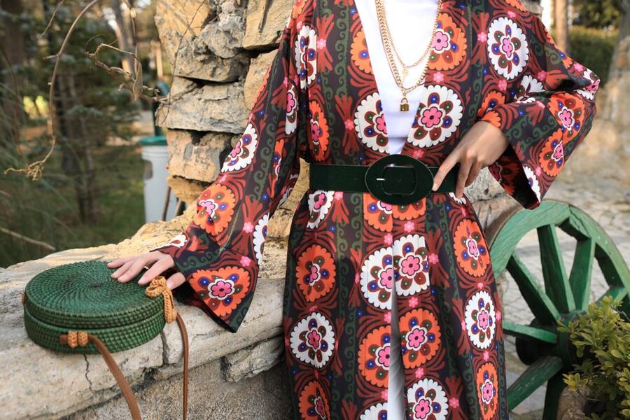 Nalan Çiçekli Kimono-Siyah