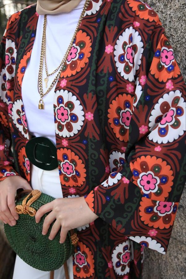Nalan Çiçekli Kimono-Siyah
