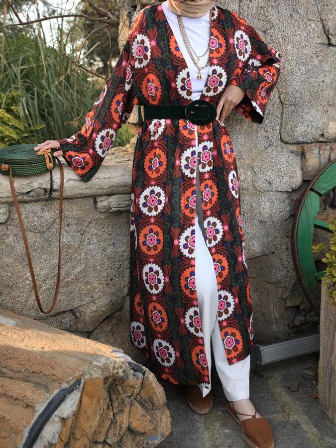 Nalan Çiçekli Kimono-Siyah