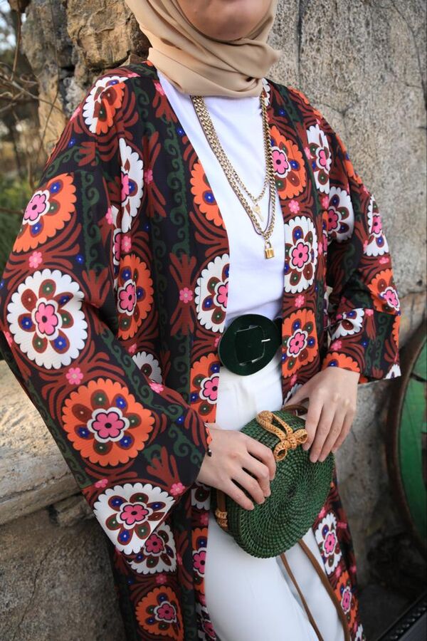Nalan Çiçekli Kimono-Siyah