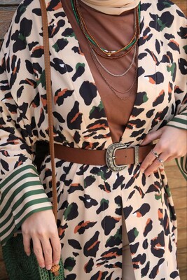 Nalan Leopar Kimono-Bej - Thumbnail