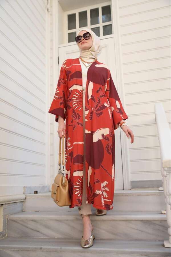 Yeni Kimono Desenli-Turuncu