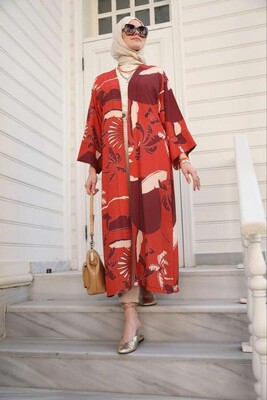 Yeni Kimono Desenli-Turuncu - Thumbnail