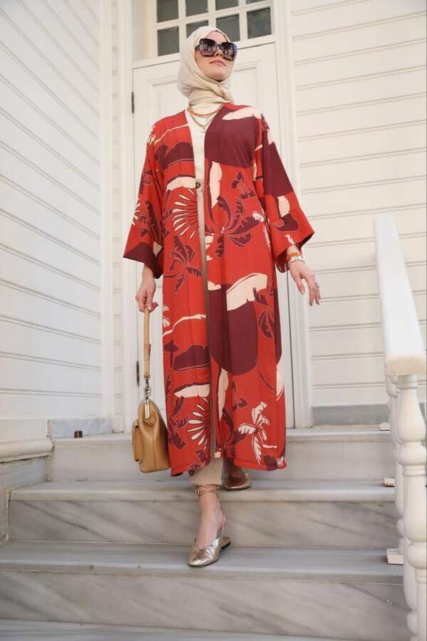 Yeni Kimono Desenli-Turuncu