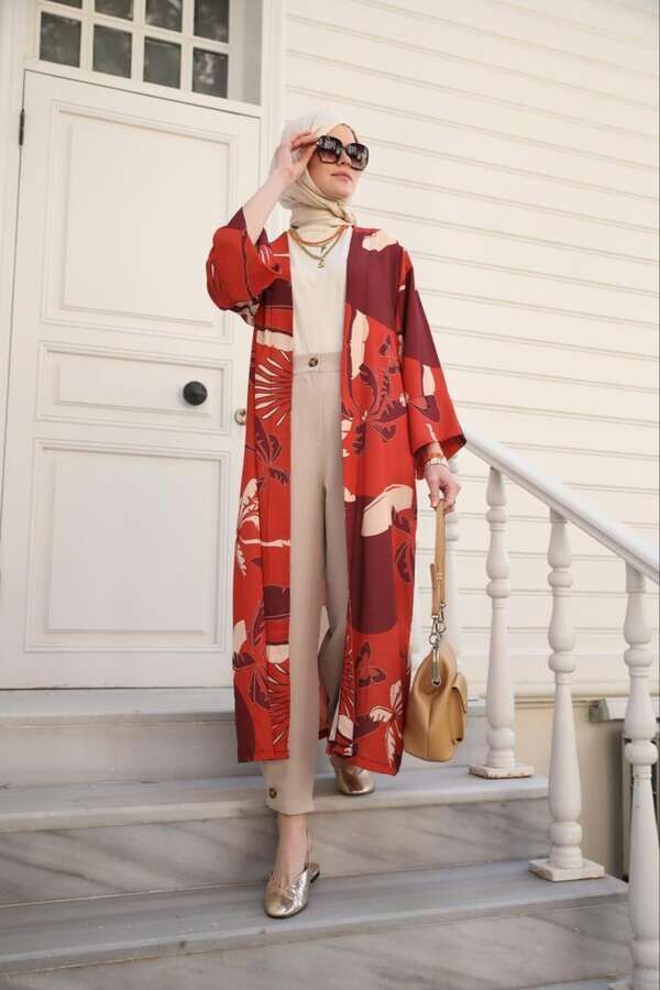 Yeni Kimono Desenli-Turuncu