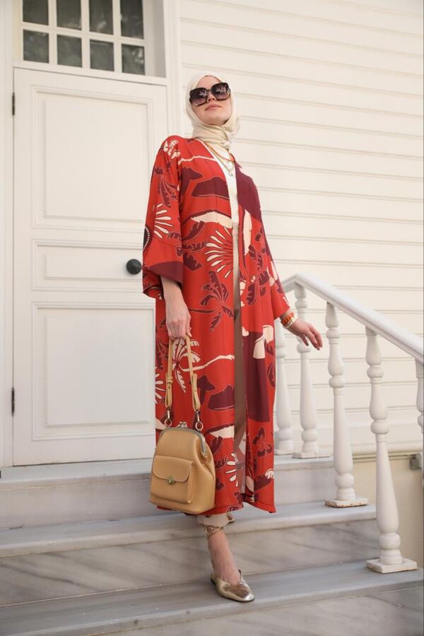 Yeni Kimono Desenli-Turuncu